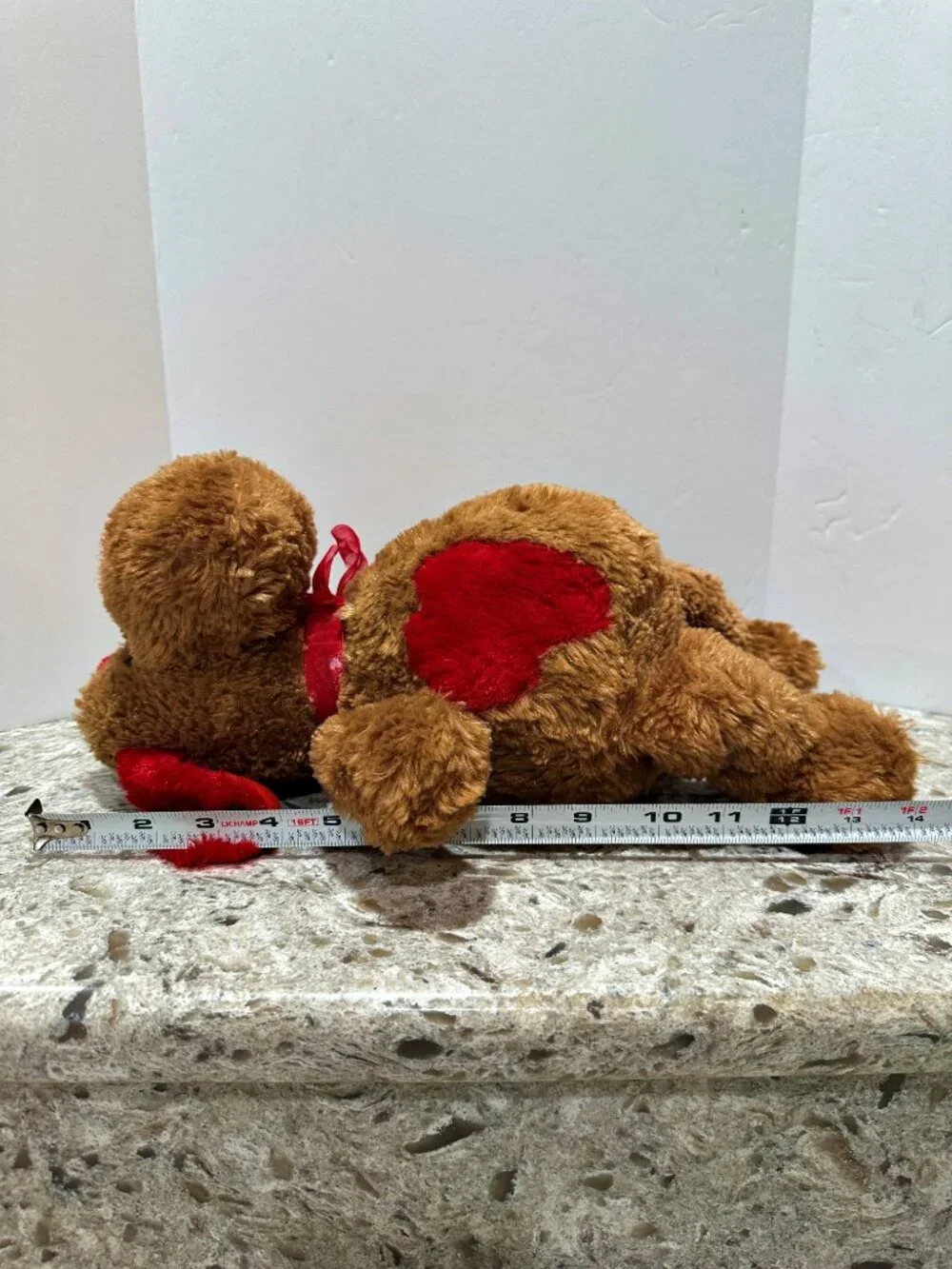 Nova World Brown Puppy Dog Plush Red Hearts Bow 14 Inch Stuffed Animal Soft Toy